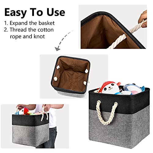 HSDT Fabric Cube Storage Bins 13x13x12.5 Inch Black and Grey Cube Storage Boxes Collapsible Large Cloth Organizer Baskets with Cotton Rops Handles for Storage Cubbies or Closet Shelf ,QY-SC27-2 - Image 5