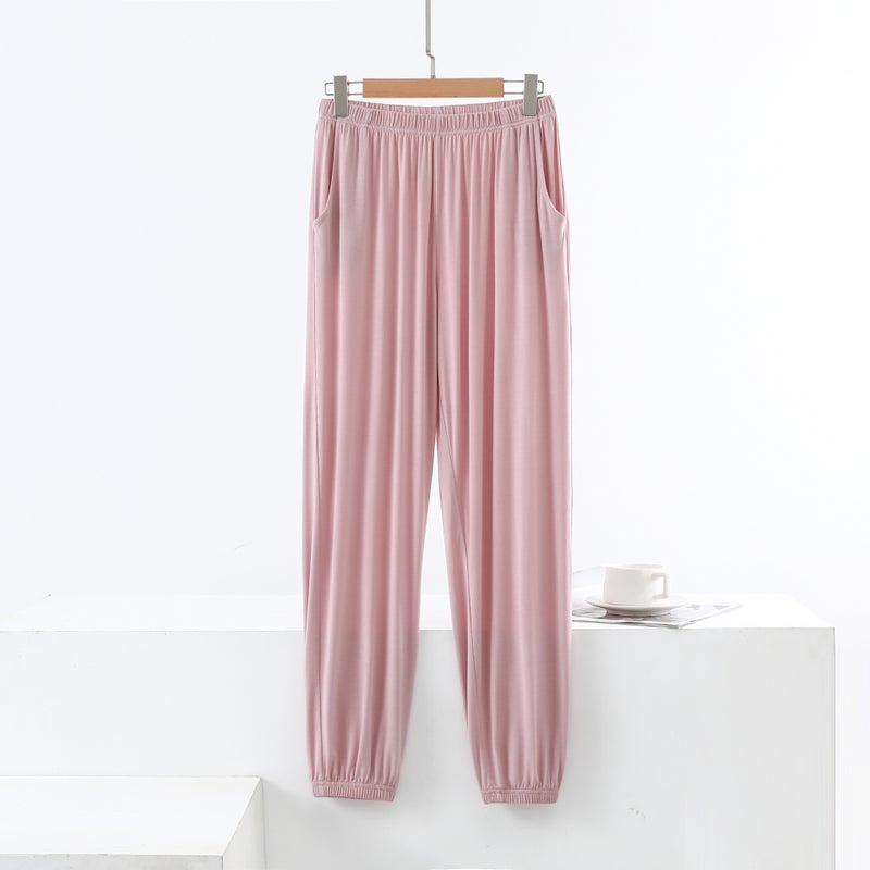 Loose Modal Womens Summer Plus Size Casual Long Pants Home Pants Thin Anti-Mosquito Air Conditioning Pants Lotus root starch 