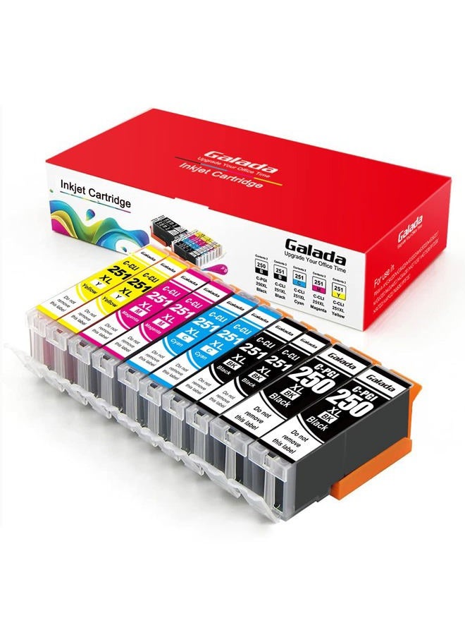 Galada Compatible Ink Cartridges Replacement for Canon PGI-250XL CLI-251XL 250 251 XL for Pixma MX920 MX922 MX722 IP7220 IP8720 IX6820 MG5420 MG5422 MG5520 MG5522 MG5620 MG6320 Printer 10 Pack - Image 1