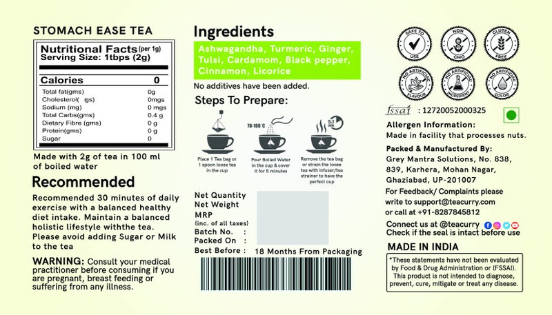 TEACURRY Digestion Tea - 200 Gram / 100 Cups + Infuser | Helps with Reduces Gastric Issues, relieve heartburn | Digestion Tea | 100% Natural | Stomach Ease Tea - Image 5