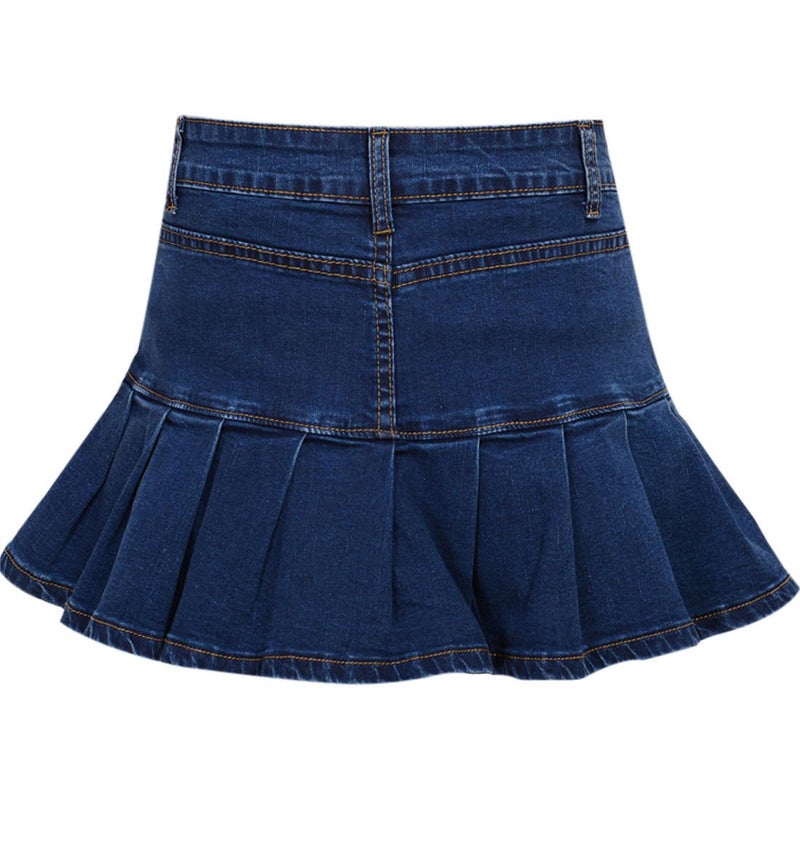 Yeokou Women's Casual Slim A-line Pleated Ruffle Short Mini Denim Skirts (X-Large, Blue) - Image 5