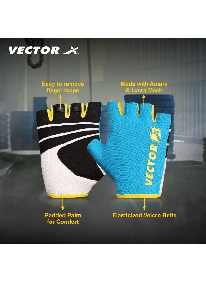 Vector X VX-450 Fingerless Gym Gloves – Unisex Weightlifting & Fitness Gloves for Training, Sports & Exercise, Size L, Blue - Image 3