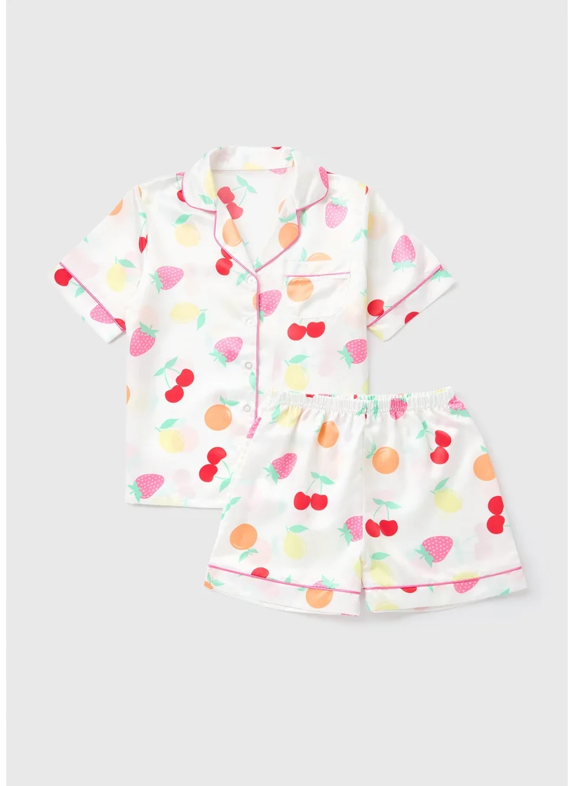 Matalan Girls White Fruit Satin Pyjama Set