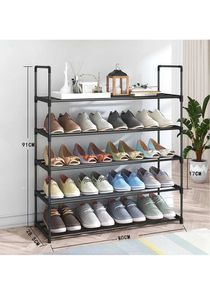 Cool Baby - COOLBABY 5 Tiers Metal Shoe Rack Adjustable Shoe Shelf Storage Organizer with Versatile Hooks Stackable Boot & Shoe Storage for Entryway Hallway Living Room Closet Black - Image 1