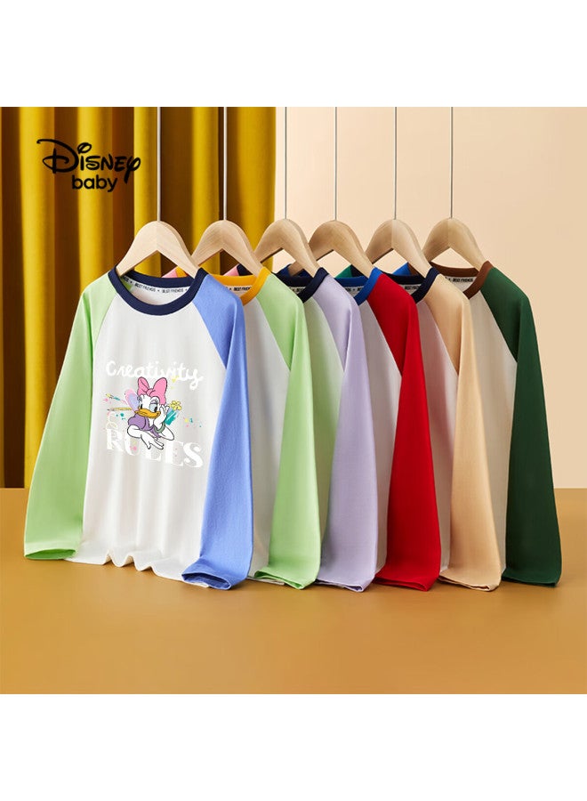 Disney Baby Kids Long Sleeve Colorblock T-shirt For Boys And Girls, Spring Casual Basic Top, Purple, Size 90