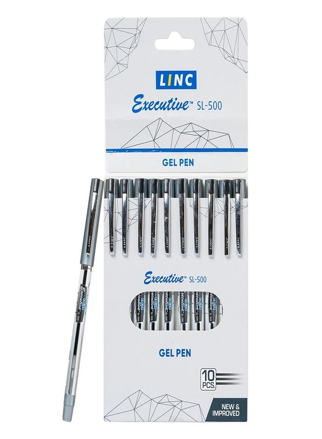 Linc 0.55mm Executive SL-500 Gel Pen | Water-Proof Ink & Textured Grip (Black Ink, Pack of 10) - Image 1