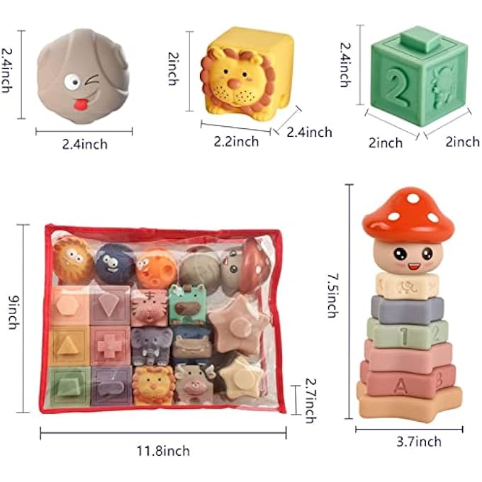 AM ANNA 23pcs Baby Toys 6-12 Months, Montessori Toys for 1 Year Old, Stacking Building Blocks for Toddlers 1-3, Soft Baby Toy for Infant 0-6 Months, Sensory Ball for 0-3-6-9-12 Months - Image 2