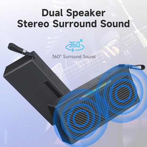 HOTTABLET Bluetooth Speaker Wireless Portable IPX5 Waterproof for Home Party Outdoor Beach, Black - Image 4