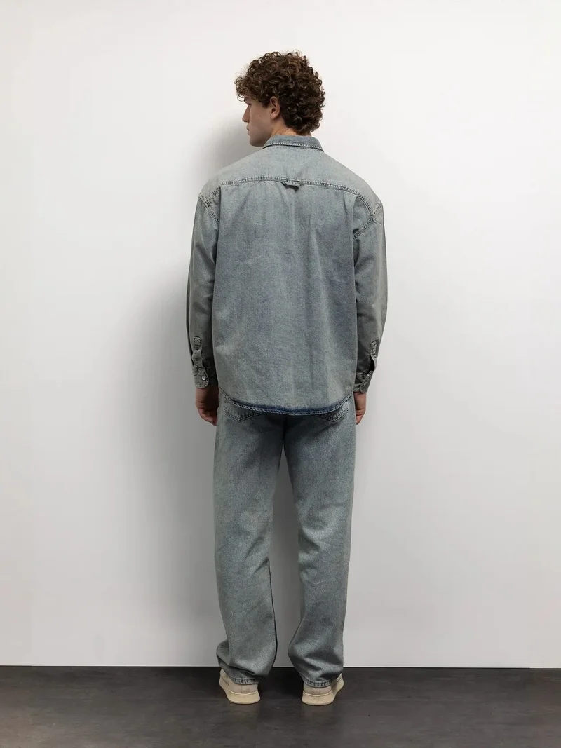 Giesto Maya Blue GIESTO Regular Fit Denim Buttoned Shirt with Pocket for Men | Best Price UAE