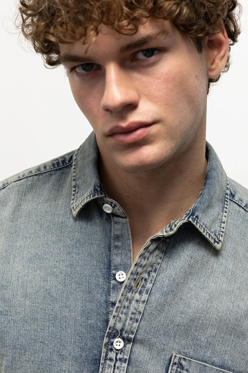 GIESTO Regular Fit Denim Buttoned Shirt with Pocket