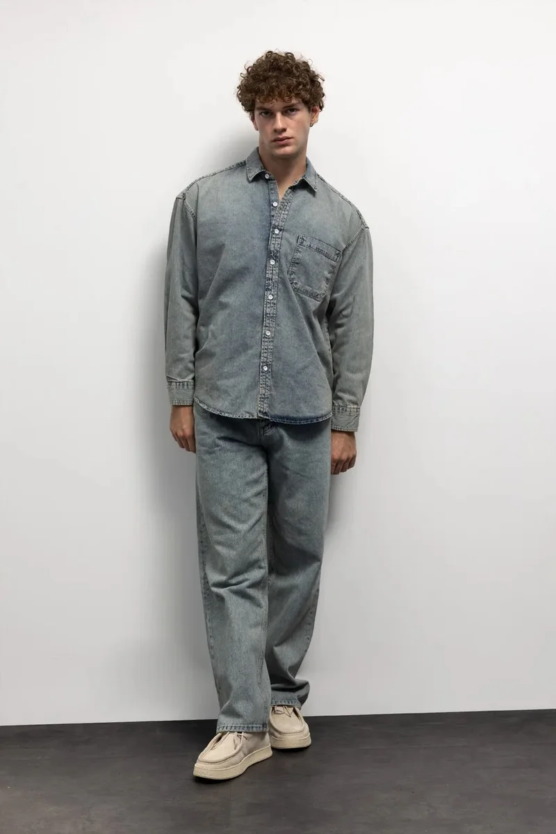 Giesto Maya Blue GIESTO Regular Fit Denim Buttoned Shirt with Pocket for Men | Best Price UAE