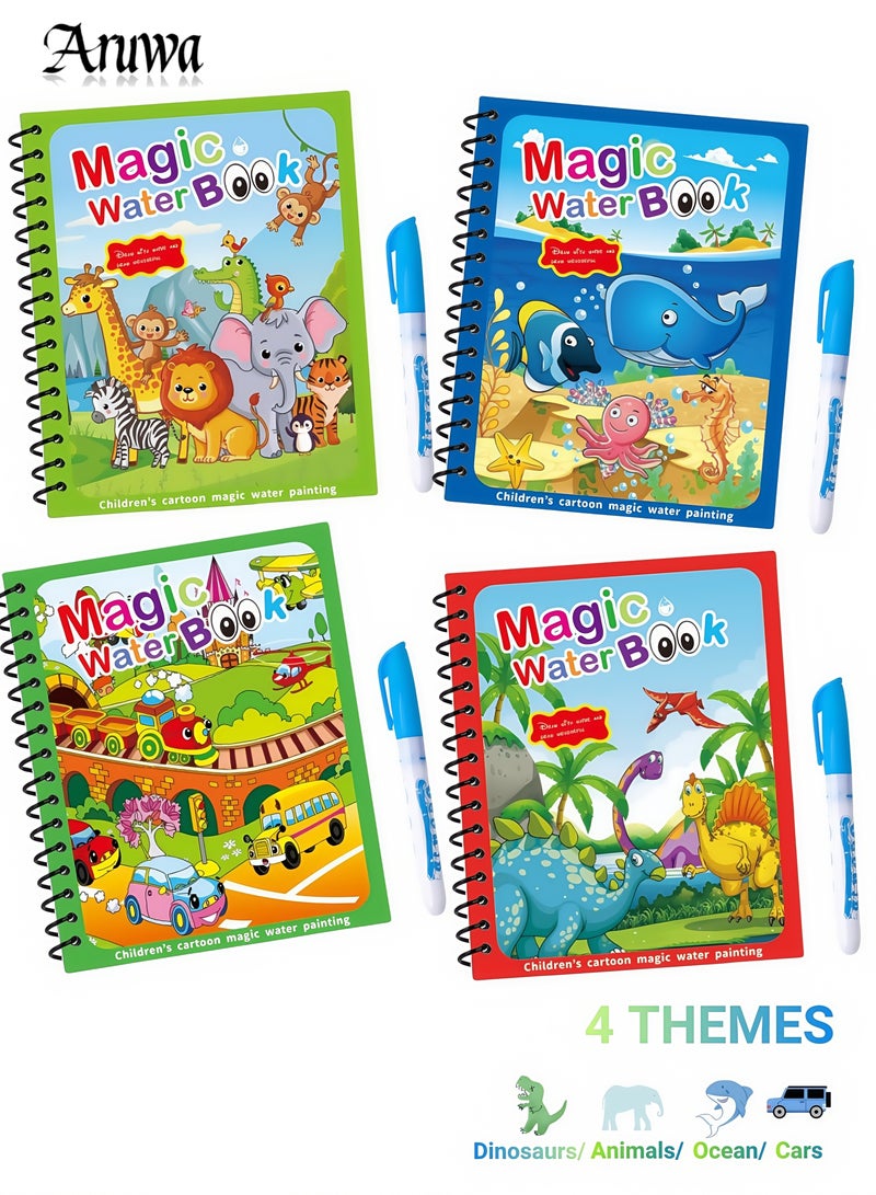 ARUWA Water Coloring Books for Toddlers, Water Painting Book for Toddlers, Paint with Water Books, Reusable Painting Dinosaurs Animal Cartoon, for 2-5 yrs, Travel Toys for Toddlers, Toddler Travel Toys (4 Pack) - Image 1