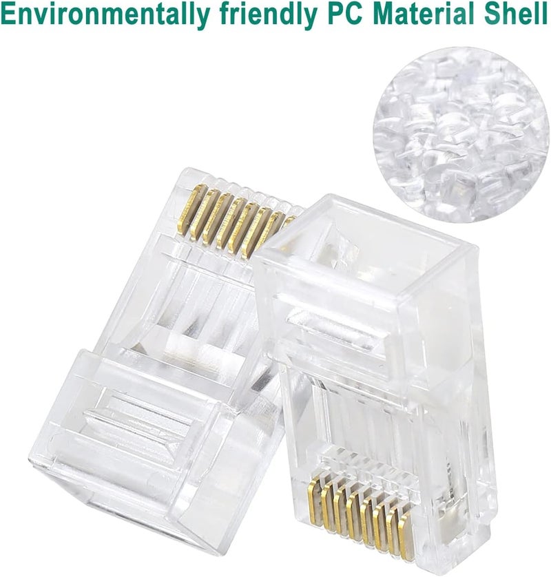 Greluma Practical design alternatives 40pcs RJ45 CAT6 CAT6A Ethernet Plug Ends - Gold Plated 3 Pin Modular Connectors for 23AWG Twisted Pair Wires and Solid Cables General purpose design - Image 4