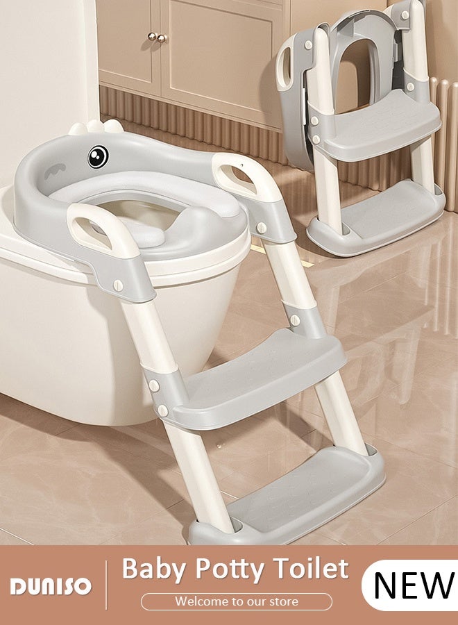 DUNISO Potty Training Seat with Step Stool Ladder, Kids Toilet Training Seat Foldable Portable, Potty Training Toilet with Anti-Slip Pads and Adjustable Height Ladder Guard Handle - Image 1