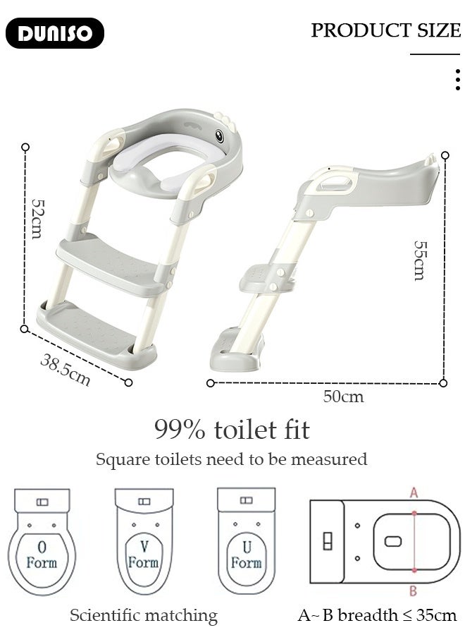 DUNISO Potty Training Seat with Step Stool Ladder, Kids Toilet Training Seat Foldable Portable, Potty Training Toilet with Anti-Slip Pads and Adjustable Height Ladder Guard Handle - Image 3