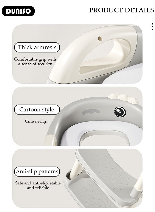 DUNISO Potty Training Seat with Step Stool Ladder, Kids Toilet Training Seat Foldable Portable, Potty Training Toilet with Anti-Slip Pads and Adjustable Height Ladder Guard Handle - Image 4