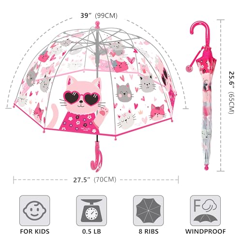 RONIARE Kids Umbrella Clear Bubble Umbrellas for Rain,Safety Dome Windproof Umbrella for Kid Girls and Boys (Cat) - Image 3