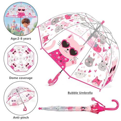 RONIARE Kids Umbrella Clear Bubble Umbrellas for Rain,Safety Dome Windproof Umbrella for Kid Girls and Boys (Cat) - Image 2