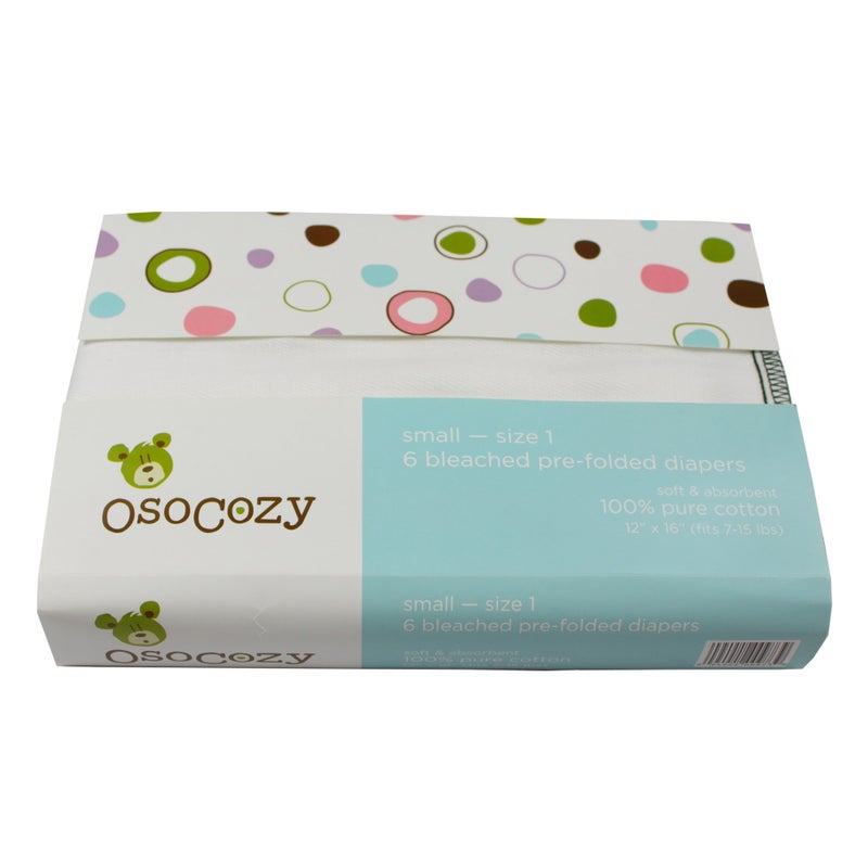 OsoCozy Prefolds Bleached Cloth Baby Diapers Size 1 715 lbs Soft Absorbent and Durable 100 Natural Cotton Our Top Selling Diaper Service Quality Prefolds 6 Pack