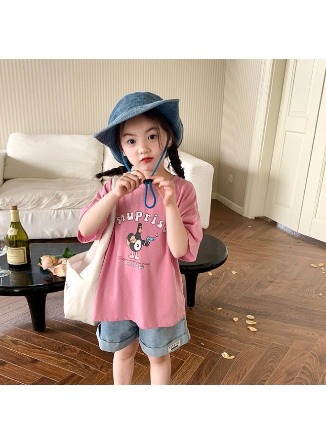 Children's Summer Thin Cartoon Print Short Sleeve Korean Style Boys And Girls Ramie Cool Mint Fun Bobot Shirt