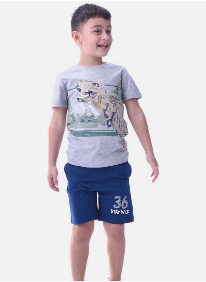 URBASY - Dinosaur Print Short Sleeve T-Shirt & Shorts Set by Styli - Image 1