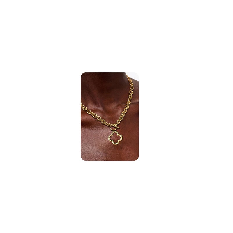 Krfy Chunky 16K Gold Plated Necklace for Women, Hammered Clover Necklace for Women Non Tarnish, Necklace Pendant, Dainty Toggle Necklaces Paperclip Chains Jewelry 45cm - Image 1