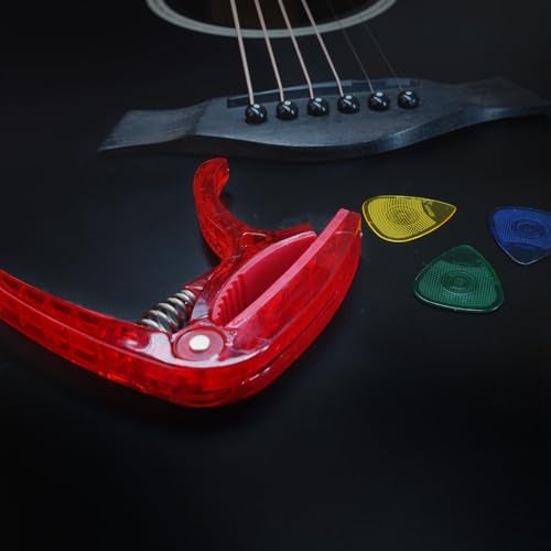 Kadence CAPO-SCP Guitar Capo | Comes With Phosphor Bronze Strings & 10 Picks | Fits Acoustic, Electric & Ukulele | Red - Image 5