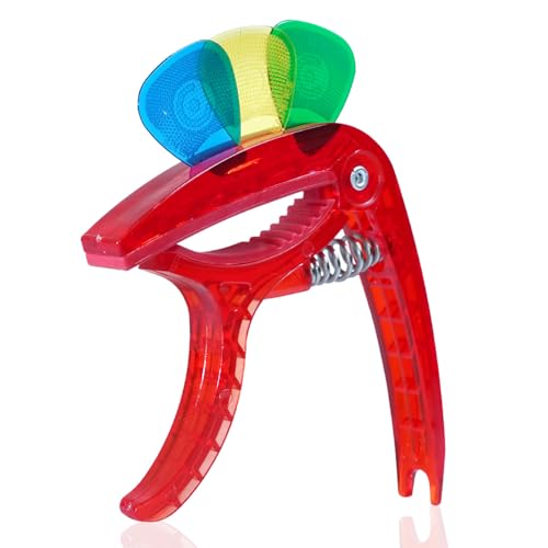 Kadence CAPO-SCP Guitar Capo | Comes With Phosphor Bronze Strings & 10 Picks | Fits Acoustic, Electric & Ukulele | Red - Image 2
