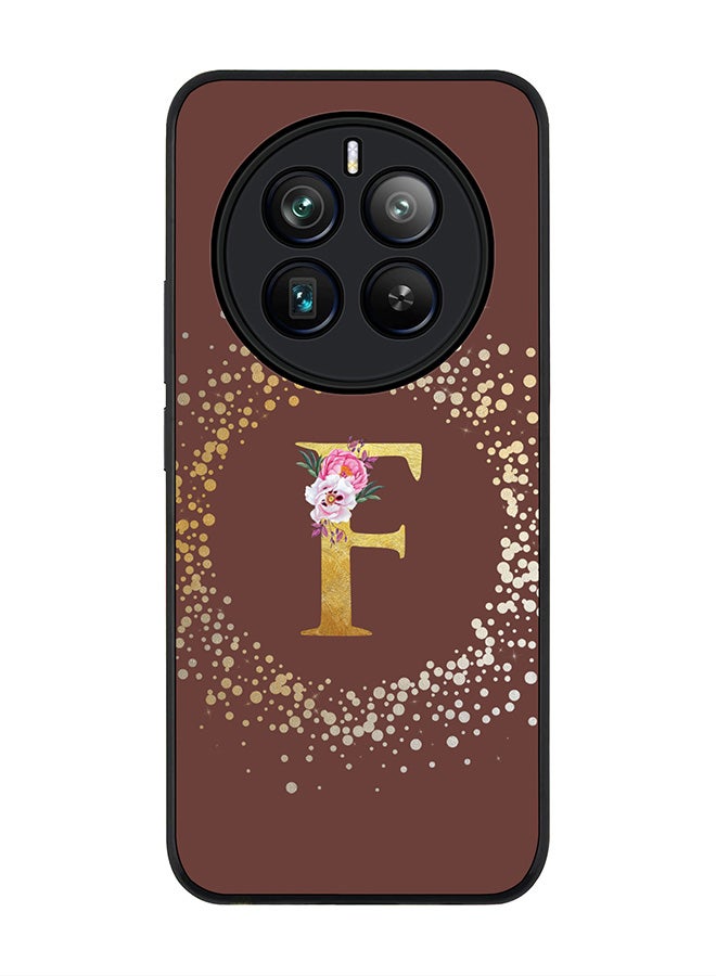 Stylizedd Rugged Black edge case for Realme 12 Pro / Realme 12 Pro Plus 5G, Slim fit Custom Monogram Initial Letter Floral Pattern Alphabet-F (Brown ) - Image 1