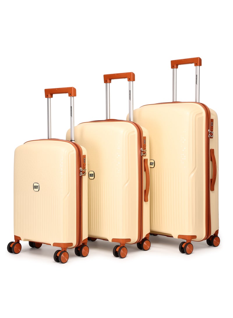 BRITISH TOURISTER 3 Piece Polypropylene Hard Side Spinner Luggage Trolley Set 20/24/28 Inch - Beige - Image 1