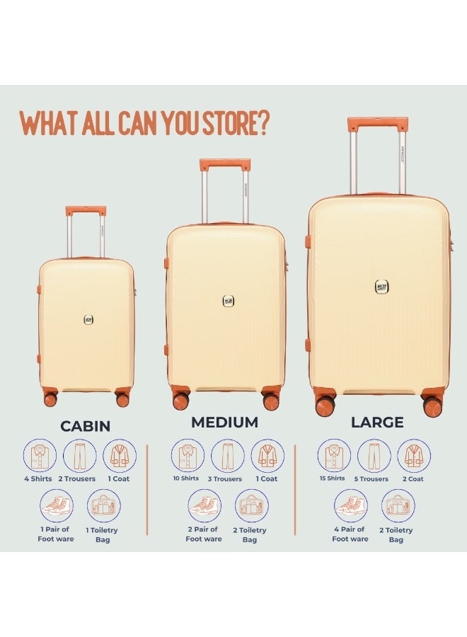 BRITISH TOURISTER 3 Piece Polypropylene Hard Side Spinner Luggage Trolley Set 20/24/28 Inch - Beige - Image 2