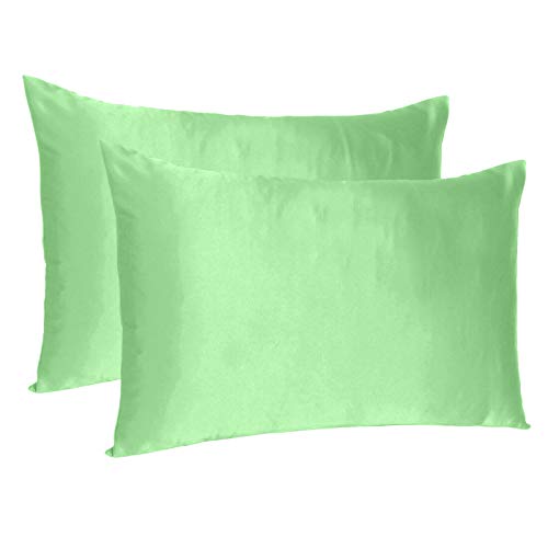 Oussum Satin Silk Pillowcase Pillow Case Covers with Envelop Closure for Hair and Skin Home Bed Decor Set of 2 Pillowcase Free 3 pcs scrunchies (Standard, Ambrosia Green) - Image 1