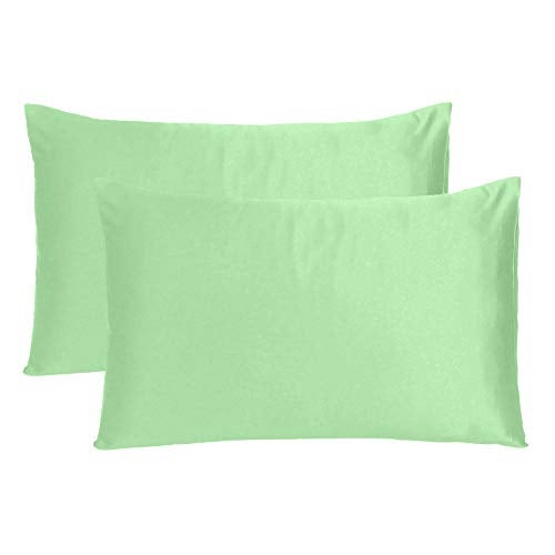 Oussum Satin Silk Pillowcase Pillow Case Covers with Envelop Closure for Hair and Skin Home Bed Decor Set of 2 Pillowcase Free 3 pcs scrunchies (Standard, Ambrosia Green) - Image 2