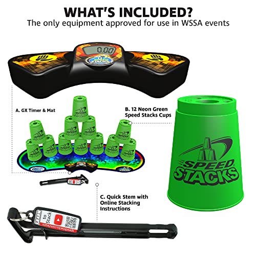 Speed Stacks | Sport Stacking Competitor, Neon Green - 12 Cups, Holding Stem, With GX Timer And Mat | WSSA Approved - Image 2