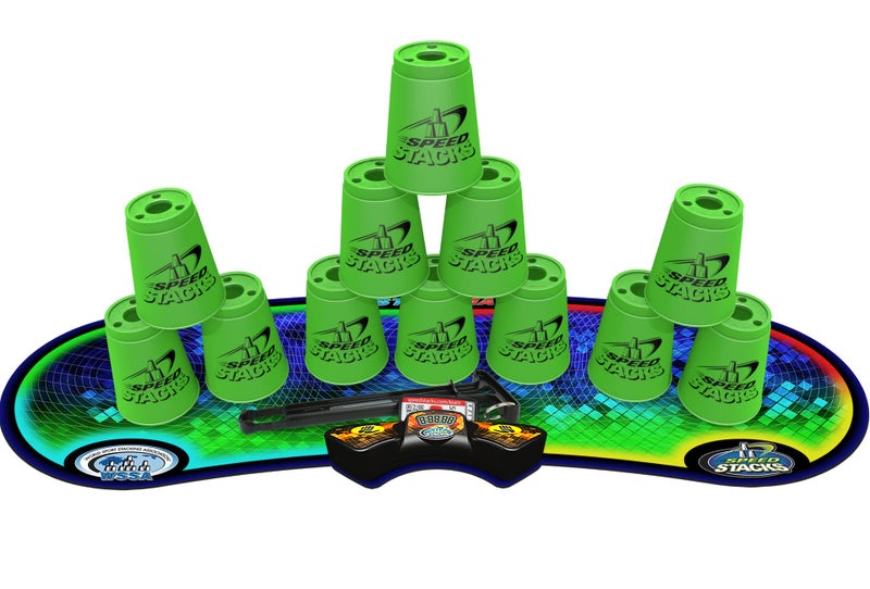 Speed Stacks | Sport Stacking Competitor, Neon Green - 12 Cups, Holding Stem, With GX Timer And Mat | WSSA Approved - Image 1