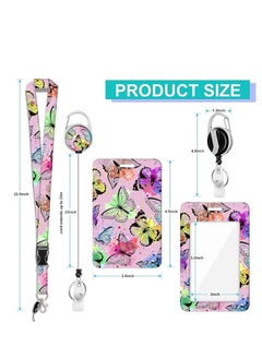 Y&D ID Badge Holder with Lanyard and Retractable Reel Clip, Card Name Tag Vertical Protector Bage Clips for Nurse Nursing Doctor Teacher Student (Pink Butterfly)  - Image 2