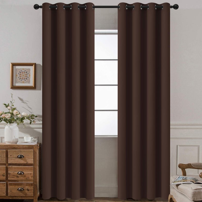 Yakamok Blackout Room Darkening Insulated Grommet Panels Window Curtains with 2 Tie Backs (Set of 2, Chocolate Brown, 52 x 96 Inch) - Image 1
