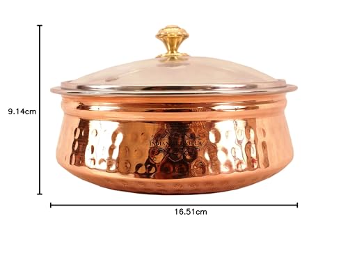 INDIAN ART VILLA Steel Copper Serving Handi with Glass Lid, Serving Dishes Chicken Briyani Vegetables Home Hotel Restaurant Tableware, Volume - 800 ML (Pack of 1) - Image 5