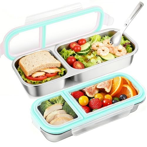 Besmall Food Storage Containers with Airtight Lid, Stainless Steel Snack Containers, Leak Proof Metal Lunchbox with Compartment and Spoon, Lunch Box Bento Box Adult for Office, Travel, Meal Prep - Image 1