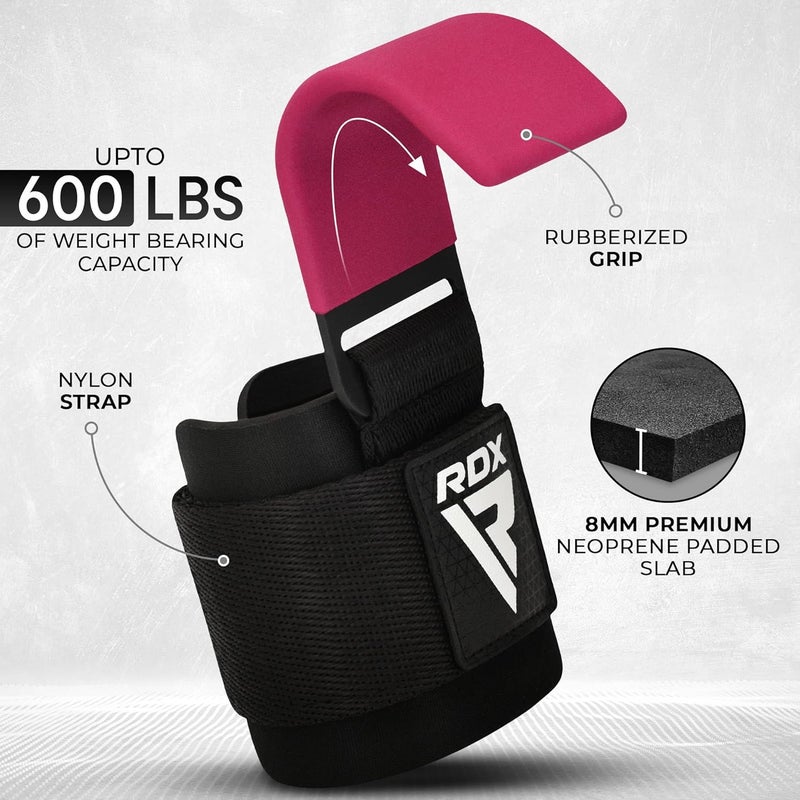Rdx Weight Lifting Hooks for Deadlifting (Pair) - 600Lbs Capacity - 8MM Neoprene Wrist Support Wraps - Grip Enhancer for Pull Ups Lat Pulldowns Rows - Adjustable Gym Workout Power Straps for Men Women - Image 2
