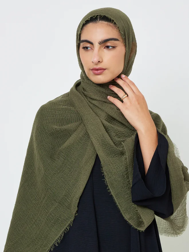 Styli Styli Olive Green Textured Hijab