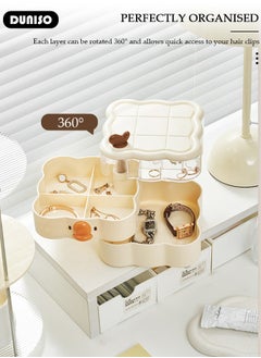 DUNISO Hair Accessories Organizer for Girls, 360° Rotatable Bathroom Containers for Headband, Bows,Hair Tie,Hair Tools, Scrunchie, Cotton Swab Organization, Desk Storage Box with Lids for Women Girls  - Image 3