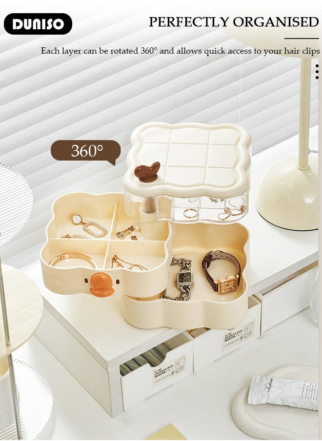 DUNISO Hair Accessories Organizer for Girls, 360° Rotatable Bathroom Containers for Headband, Bows,Hair Tie,Hair Tools, Scrunchie, Cotton Swab Organization, Desk Storage Box with Lids for Women Girls  - Image 3