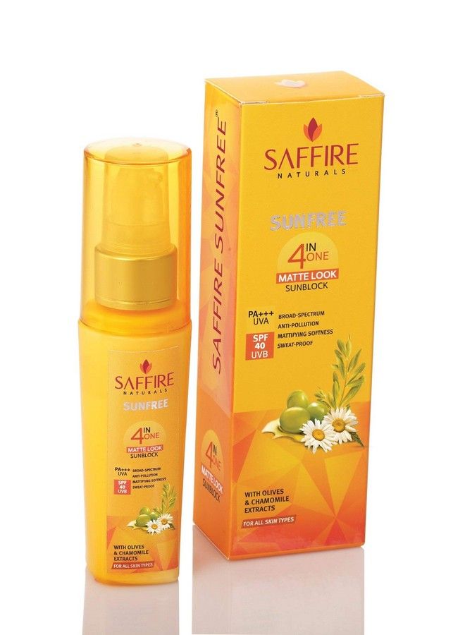 SAFFIRE Naturals Sunfree Matte Look 4In1 Sunscreen ; Spf 40 ; Pa+++ ; Lightweight With Chamomile & Olives ; Acne Safe & No White Caste Sunscreen (50Ml) - Image 5