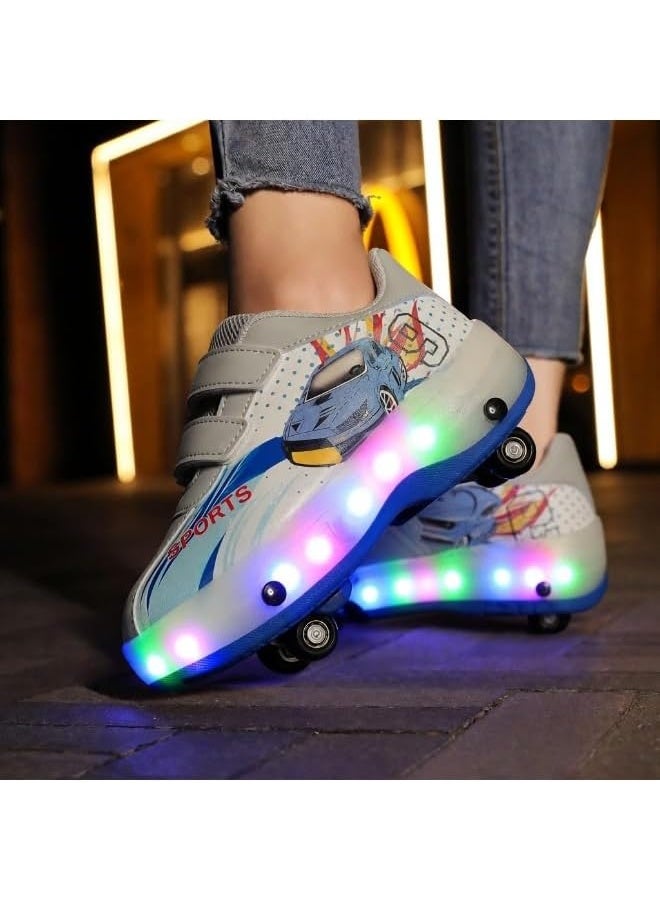 أحذية تزلج دوارة قابلة للسحب للأطفال مع عجلات مضيئة LED، تصميم سيارة، 2 في 1 صف مزدوج، مقاس 28 - Image 3