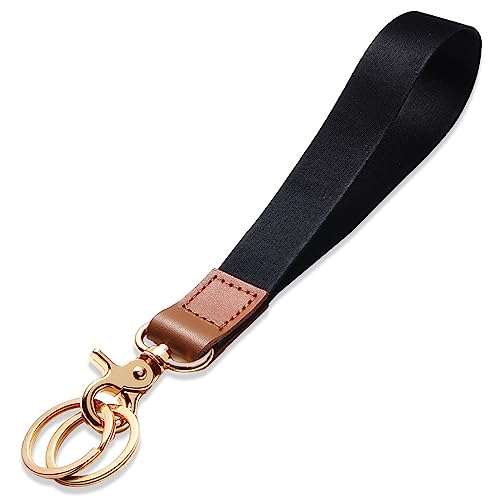 XCHIN Hand Wrist Lanyard Key Chain Holder, Black Wristlet Strap for Key for Women & Men, Short Keychain Lanyard for Car Key - Image 1
