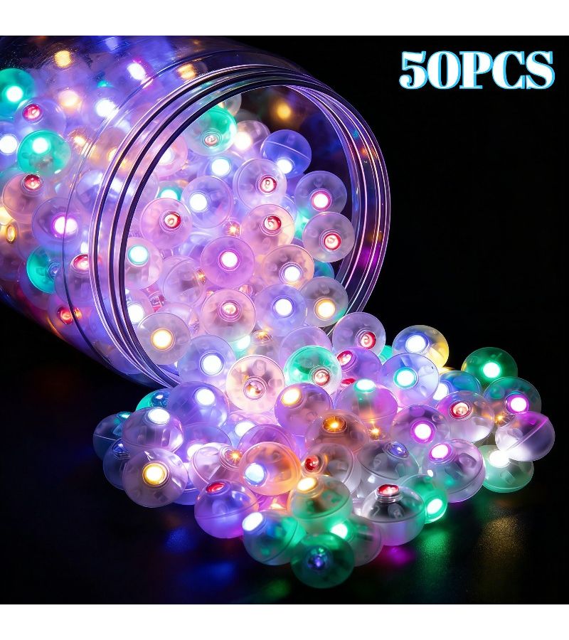 أضواء بالونات LED 50 قطعة، بيضاء، صغيرة، تعمل بالبطارية، قابلة للتجميع الذاتي (DIY). - Image 1