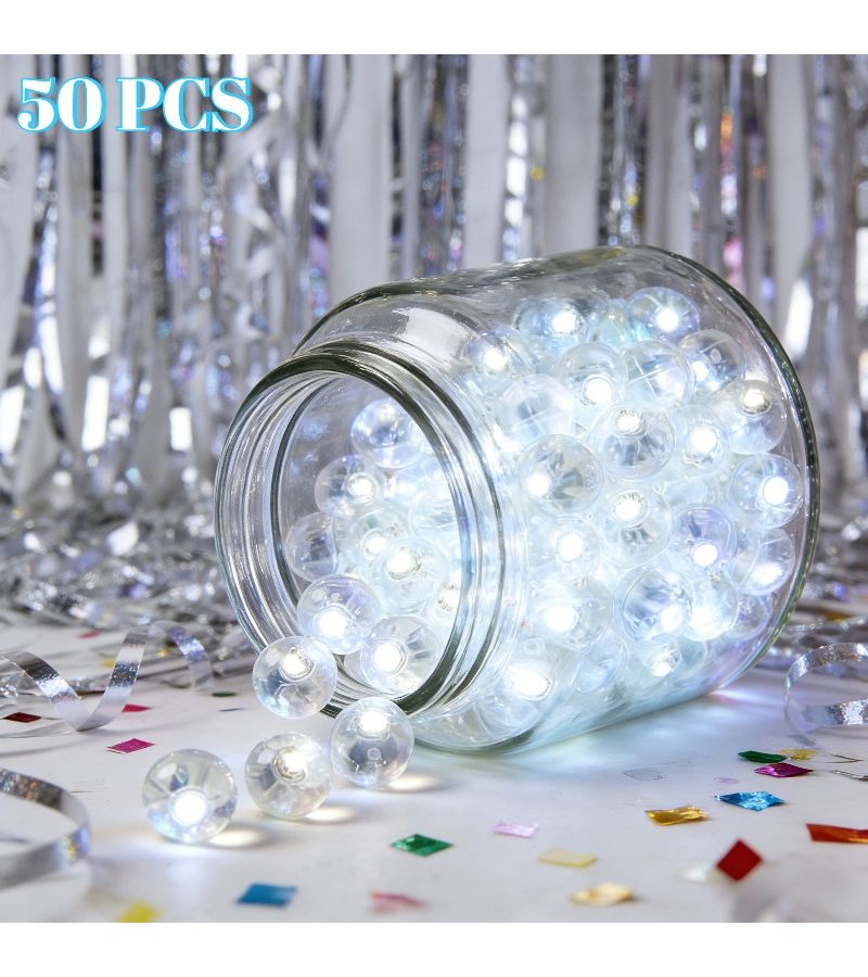 أضواء بالونات LED 50 قطعة، بيضاء، صغيرة، تعمل بالبطارية، قابلة للتجميع الذاتي (DIY). - Image 2