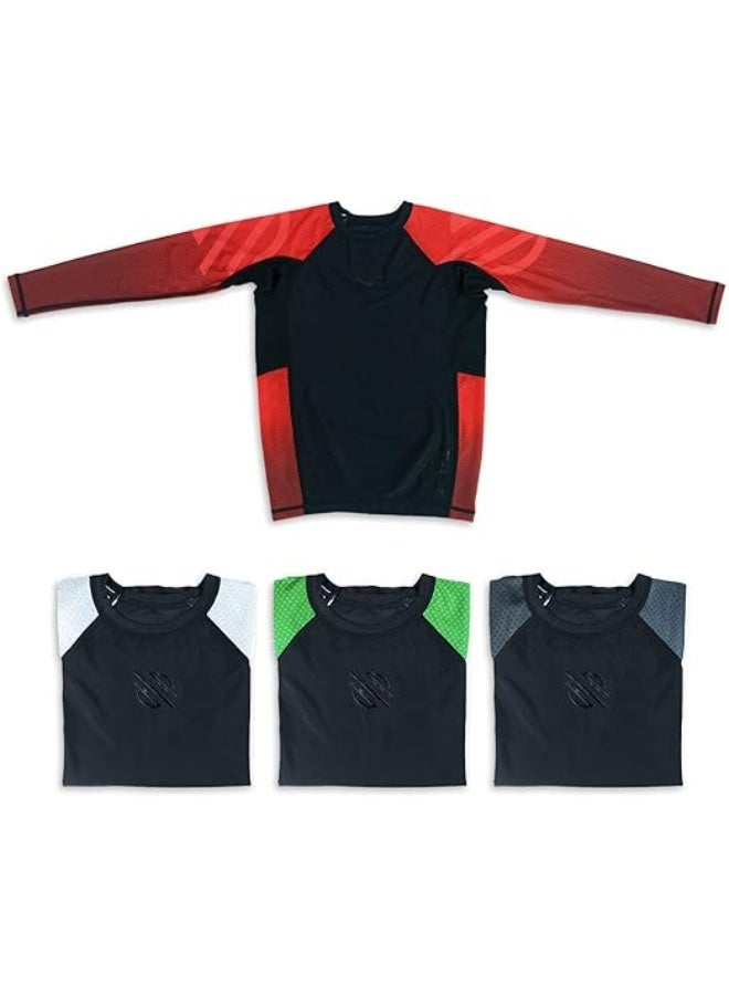 Sanabul  Kids Long Sleeve Rash Guard – Comfortable, Durable, SPF 50 Protection | Ideal for BJJ, MMA, Surfing & Sports Training | Boys & Girls Fit, Black/Red - Image 1