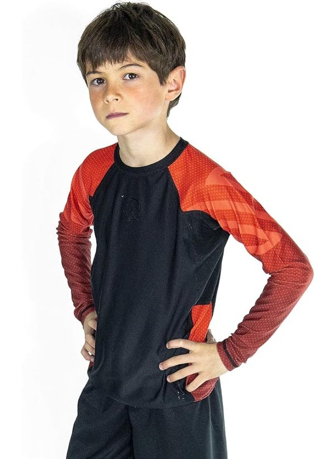 Sanabul  Kids Long Sleeve Rash Guard – Comfortable, Durable, SPF 50 Protection | Ideal for BJJ, MMA, Surfing & Sports Training | Boys & Girls Fit, Black/Red - Image 4